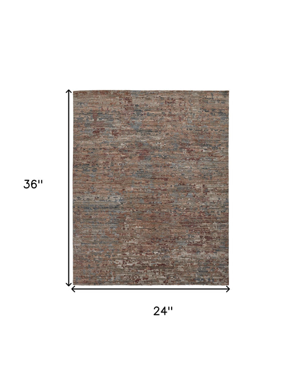 Homeroots 2' X 3' Blue And Red Wool Abstract Hand Knotted Area Rug  Wool 513364