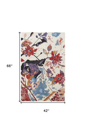 HomeRoots 4' Timeless Blue and Red Floral Hand-Tufted Area Rug - Elegant Comfort for Living Rooms & Bedrooms 4' X 6' 513365