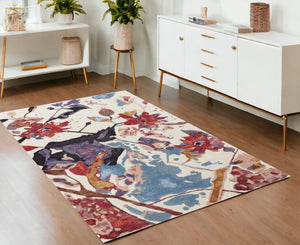 HomeRoots 4' Timeless Blue and Red Floral Hand-Tufted Area Rug - Elegant Comfort for Living Rooms & Bedrooms 4' X 6' 513365