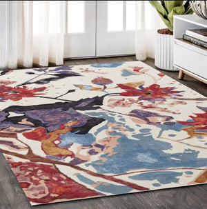 HomeRoots 4' Timeless Blue and Red Floral Hand-Tufted Area Rug - Elegant Comfort for Living Rooms & Bedrooms 5' X 8' 513366