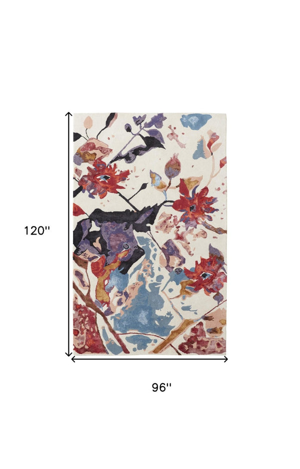 HomeRoots 4' Timeless Blue and Red Floral Hand-Tufted Area Rug - Elegant Comfort for Living Rooms & Bedrooms 8' X 10' 513367