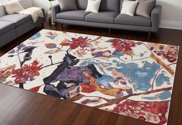 HomeRoots 4' Timeless Blue and Red Floral Hand-Tufted Area Rug - Elegant Comfort for Living Rooms & Bedrooms 9' X 12' 513368