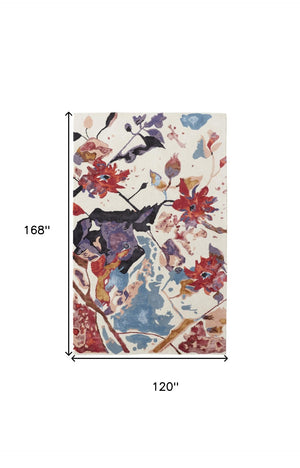 HomeRoots 4' Timeless Blue and Red Floral Hand-Tufted Area Rug - Elegant Comfort for Living Rooms & Bedrooms 10' X 14' 513369