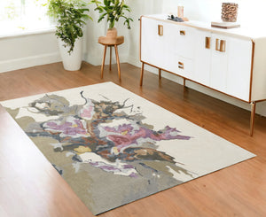 HomeRoots 4' Elegant Pink and Green Floral Hand-Tufted Wool Area Rug for Living Rooms and Bedrooms Decor 4' X 6' 513371
