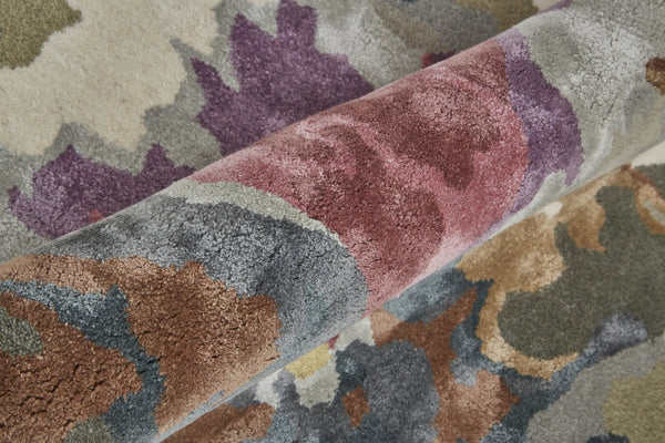 HomeRoots 4' Elegant Pink and Green Floral Hand-Tufted Wool Area Rug for Living Rooms and Bedrooms Decor 9' X 12' 513374