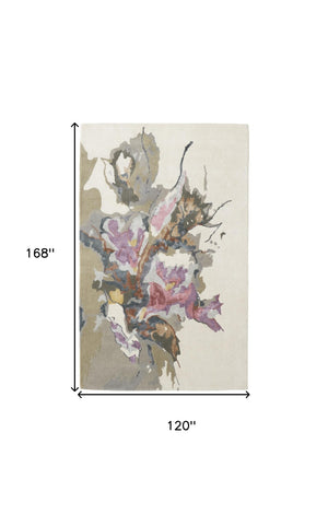 HomeRoots 4' Elegant Pink and Green Floral Hand-Tufted Wool Area Rug for Living Rooms and Bedrooms Decor 10' X 14' 513375