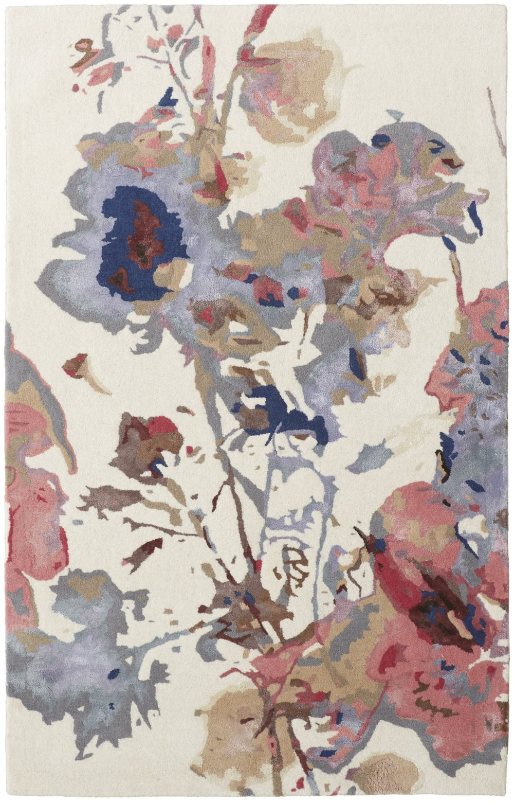 HomeRoots 4' Timeless Ivory and Blue Floral Hand-Tufted Wool Area Rug for Luxurious Comfort and Style 5' X 8' 513378