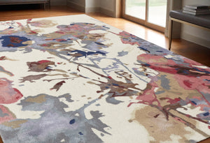 HomeRoots 4' Timeless Ivory and Blue Floral Hand-Tufted Wool Area Rug for Luxurious Comfort and Style 5' X 8' 513378
