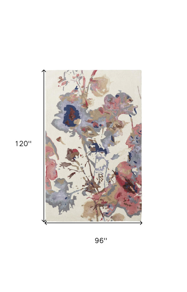 HomeRoots 4' Timeless Ivory and Blue Floral Hand-Tufted Wool Area Rug for Luxurious Comfort and Style 8' X 10' 513379