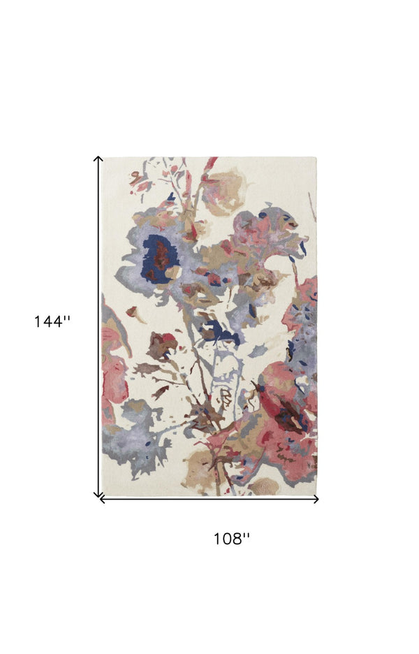 HomeRoots 4' Timeless Ivory and Blue Floral Hand-Tufted Wool Area Rug for Luxurious Comfort and Style 9' X 12' 513380
