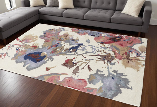 HomeRoots 4' Timeless Ivory and Blue Floral Hand-Tufted Wool Area Rug for Luxurious Comfort and Style 9' X 12' 513380