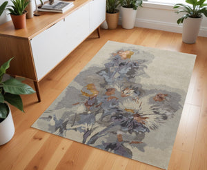 HomeRoots 4' Blue and Gray Floral Hand-Tufted Wool Area Rug - Timeless Style for Cozy Living Spaces 4' X 6' 513383