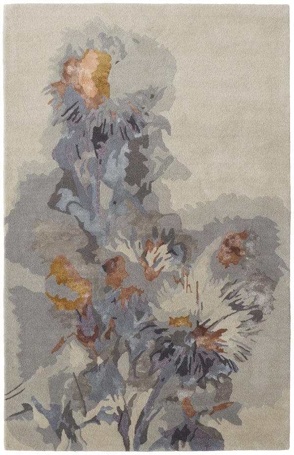 HomeRoots 4' Blue and Gray Floral Hand-Tufted Wool Area Rug - Timeless Style for Cozy Living Spaces 5' X 8' 513384