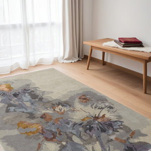 HomeRoots 4' Blue and Gray Floral Hand-Tufted Wool Area Rug - Timeless Style for Cozy Living Spaces 5' X 8' 513384
