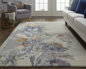 HomeRoots 4' Blue and Gray Floral Hand-Tufted Wool Area Rug - Timeless Style for Cozy Living Spaces 5' X 8' 513384
