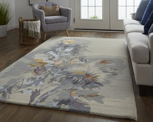 HomeRoots 4' Blue and Gray Floral Hand-Tufted Wool Area Rug - Timeless Style for Cozy Living Spaces 5' X 8' 513384
