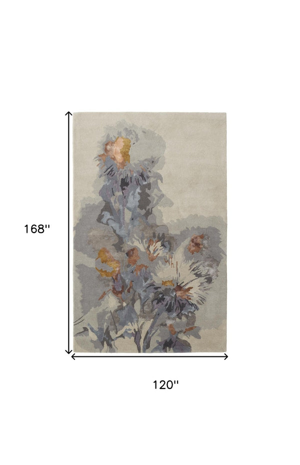 HomeRoots 4' Blue and Gray Floral Hand-Tufted Wool Area Rug - Timeless Style for Cozy Living Spaces 10' X 14' 513387
