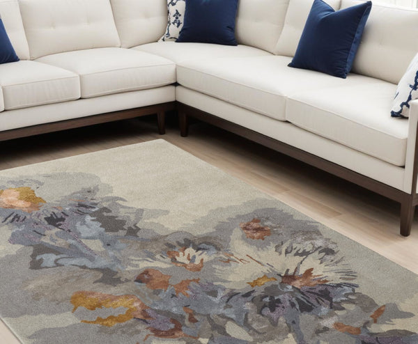 HomeRoots 4' Blue and Gray Floral Hand-Tufted Wool Area Rug - Timeless Style for Cozy Living Spaces 10' X 14' 513387