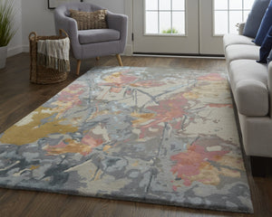 HomeRoots 4' Elegant Hand-Tufted Wool Area Rug with Timeless Ivory and Blue Floral Design for Cozy Spaces 4' X 6' 513389