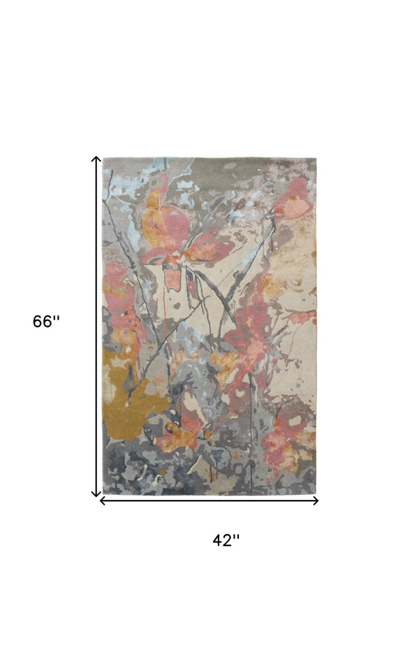HomeRoots 4' Elegant Hand-Tufted Wool Area Rug with Timeless Ivory and Blue Floral Design for Cozy Spaces 4' X 6' 513389