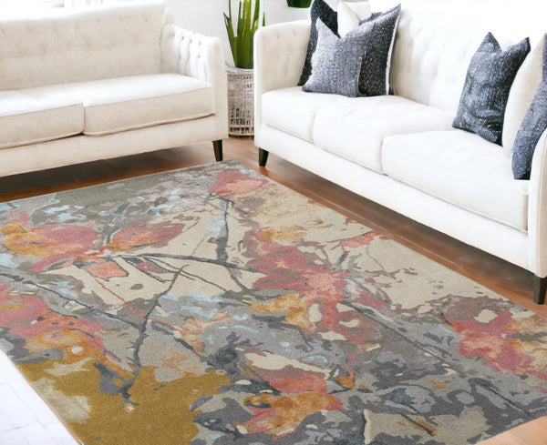 HomeRoots 4' Elegant Hand-Tufted Wool Area Rug with Timeless Ivory and Blue Floral Design for Cozy Spaces 5' X 8' 513390
