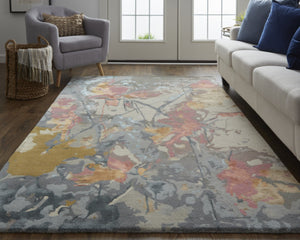 HomeRoots 4' Elegant Hand-Tufted Wool Area Rug with Timeless Ivory and Blue Floral Design for Cozy Spaces 5' X 8' 513390