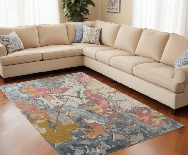 HomeRoots 4' Elegant Hand-Tufted Wool Area Rug with Timeless Ivory and Blue Floral Design for Cozy Spaces 8' X 10' 513391