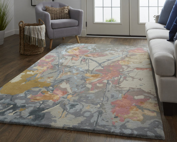 HomeRoots 4' Elegant Hand-Tufted Wool Area Rug with Timeless Ivory and Blue Floral Design for Cozy Spaces 8' X 10' 513391