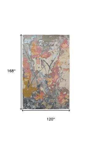 HomeRoots 4' Elegant Hand-Tufted Wool Area Rug with Timeless Ivory and Blue Floral Design for Cozy Spaces 10' X 14' 513393