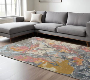 HomeRoots 4' Elegant Hand-Tufted Wool Area Rug with Timeless Ivory and Blue Floral Design for Cozy Spaces 10' X 14' 513393