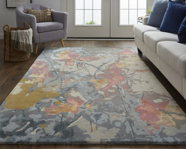 HomeRoots 4' Elegant Hand-Tufted Wool Area Rug with Timeless Ivory and Blue Floral Design for Cozy Spaces 10' X 14' 513393