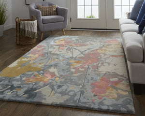 HomeRoots 4' Elegant Hand-Tufted Wool Area Rug with Timeless Ivory and Blue Floral Design for Cozy Spaces 10' X 14' 513393