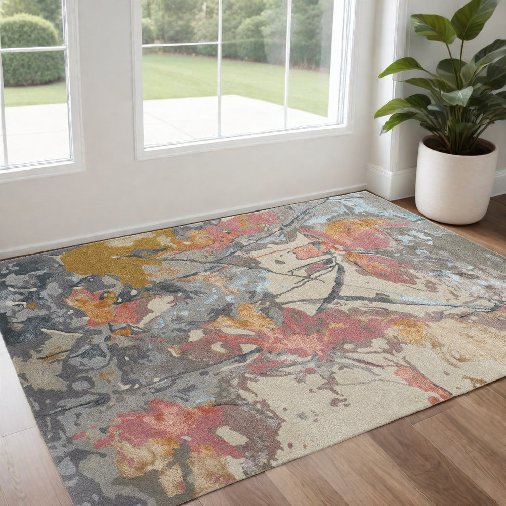 Homeroots 2' X 3' Ivory And Blue Wool Floral Hand Tufted Area Rug  Wool 513394