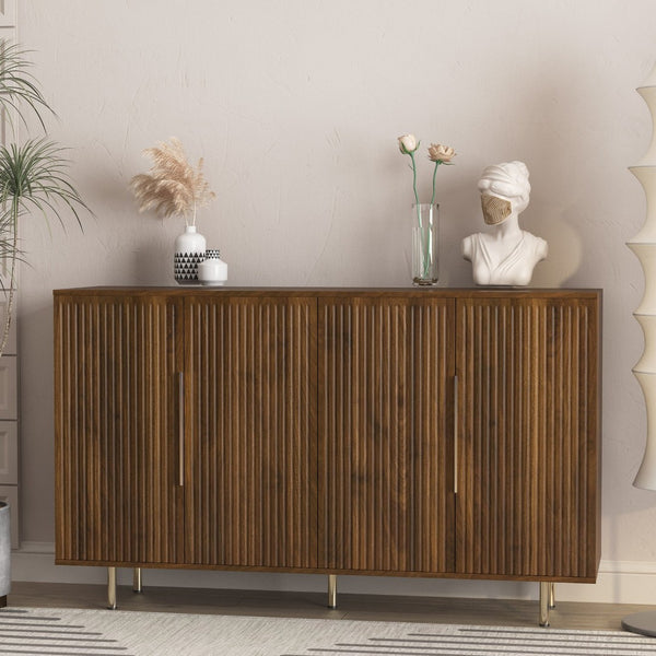 English Elm Wood Fluted Buffet Cabinet with Adjustable Shelves for Dining Room or Entryway W1321P356151