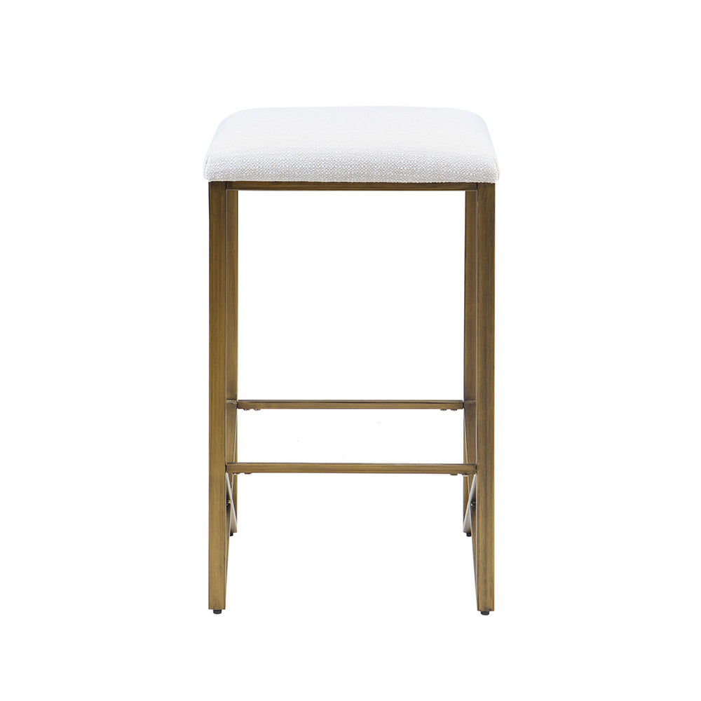 JLA Home INK+IVY - Backless Ivory Upholstered Counter Stool 26"H — Slim Bronze Metal Base, Padded Seat, Modern Minimalist Design II104-0490