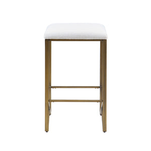 JLA Home INK+IVY - Backless Ivory Upholstered Counter Stool 26"H — Slim Bronze Metal Base, Padded Seat, Modern Minimalist Design II104-0490