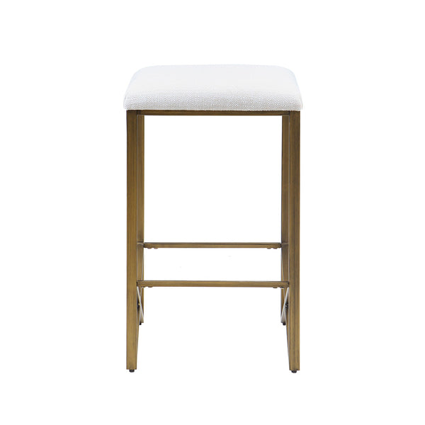 JLA Home INK+IVY - Backless Ivory Upholstered Counter Stool 26"H — Slim Bronze Metal Base, Padded Seat, Modern Minimalist Design II104-0490