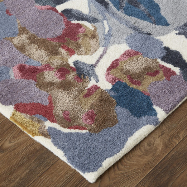 HomeRoots 4' Hand-Tufted Wool Area Rug with Elegant Blue-Gray and Pink Floral Design for Timeless Style 4' X 6' 513401