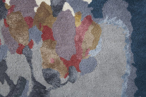 HomeRoots 4' Hand-Tufted Wool Area Rug with Elegant Blue-Gray and Pink Floral Design for Timeless Style 4' X 6' 513401