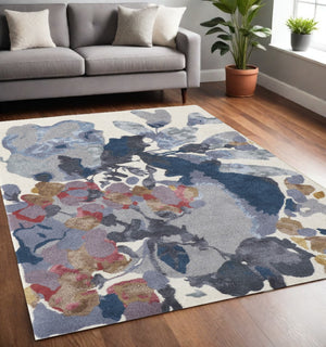 HomeRoots 4' Hand-Tufted Wool Area Rug with Elegant Blue-Gray and Pink Floral Design for Timeless Style 5' X 8' 513402