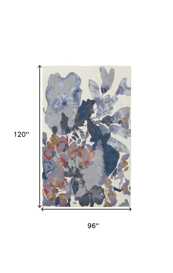 HomeRoots 4' Hand-Tufted Wool Area Rug with Elegant Blue-Gray and Pink Floral Design for Timeless Style 8' X 10' 513403