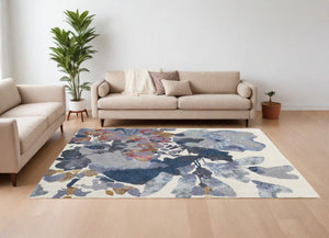 HomeRoots 4' Hand-Tufted Wool Area Rug with Elegant Blue-Gray and Pink Floral Design for Timeless Style 9' X 12' 513404