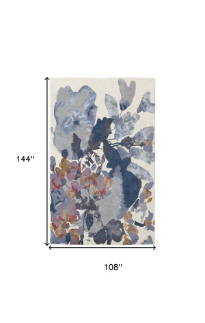 HomeRoots 4' Hand-Tufted Wool Area Rug with Elegant Blue-Gray and Pink Floral Design for Timeless Style 9' X 12' 513404