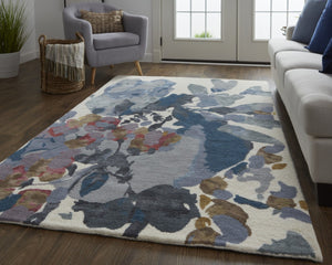 HomeRoots 4' Hand-Tufted Wool Area Rug with Elegant Blue-Gray and Pink Floral Design for Timeless Style 10' X 14' 513405