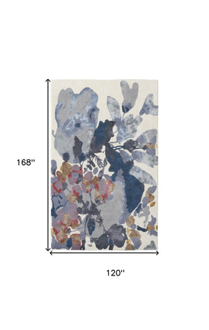 HomeRoots 4' Hand-Tufted Wool Area Rug with Elegant Blue-Gray and Pink Floral Design for Timeless Style 10' X 14' 513405