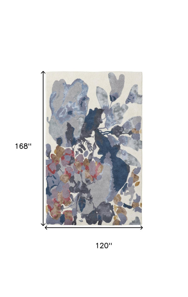 HomeRoots 4' Hand-Tufted Wool Area Rug with Elegant Blue-Gray and Pink Floral Design for Timeless Style 10' X 14' 513405