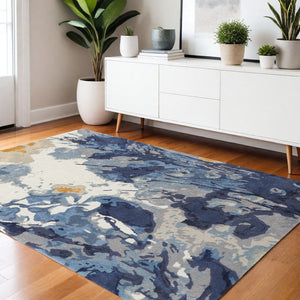 Homeroots 4' X 6' Blue Wool Floral Hand Tufted Area Rug  Wool 513407