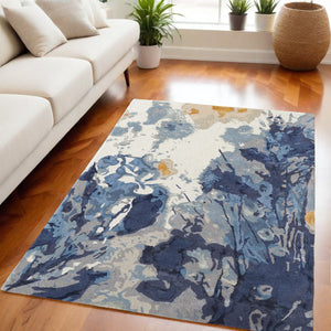 Homeroots 5' X 8' Blue Wool Floral Hand Tufted Area Rug  Wool 513408