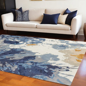 Homeroots 8' X 10' Blue Wool Floral Hand Tufted Area Rug  Wool 513409