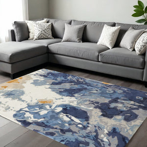 HomeRoots 4' Hand-Tufted Wool Area Rug with Floral Design in Blue, Copper, and Ivory for Elegant Spaces 8' X 10' 513409